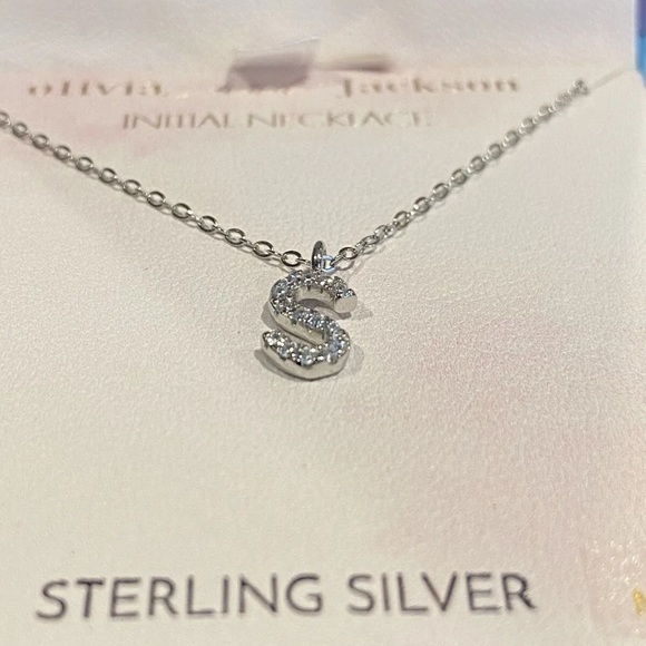 Olivia and Jackson Sterling Silver Pave Cz Initial Necklace- S - Picture 2 of 7